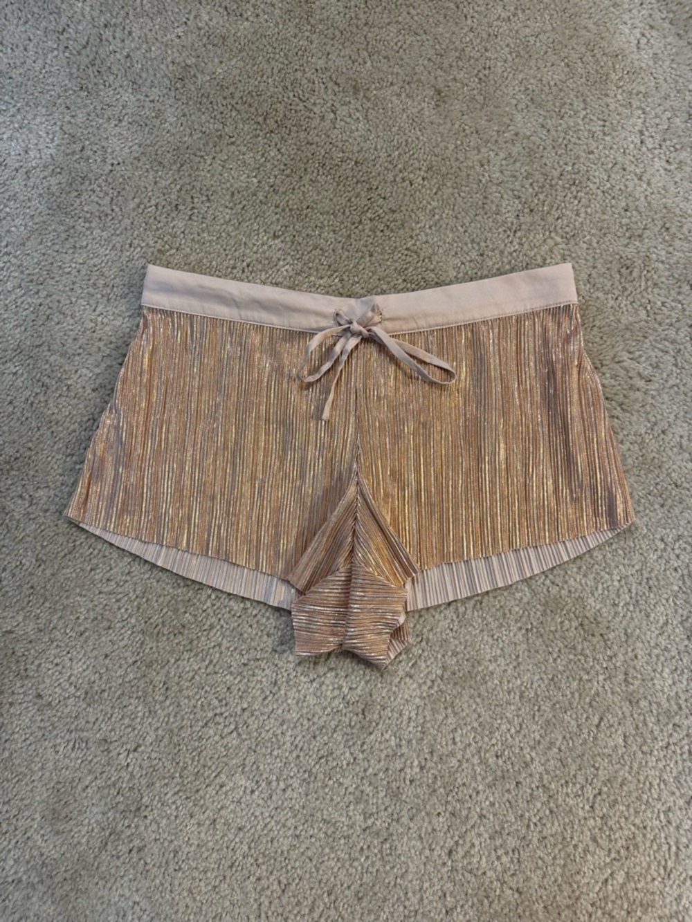 Victoria's Secret Shimmery Metallic Gold Blush-Pink Ribbed Lounge Shorts